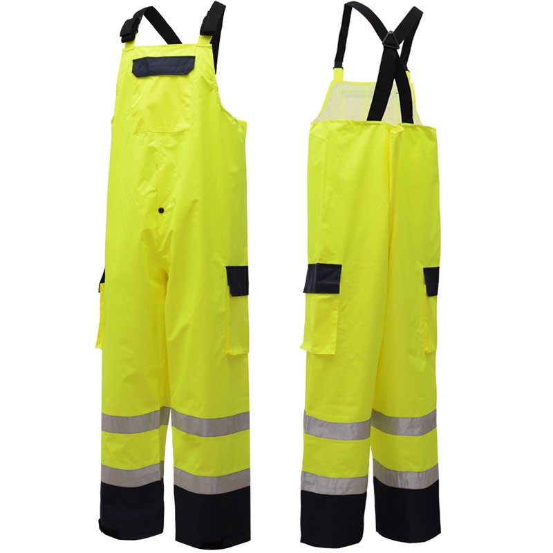 Portwest Class E Hi-Vis Lime/Black Waterproof Bib Pants