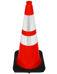 28" Orange Safety Cone Black Base with 6" & 4" 3M Reflective Collar