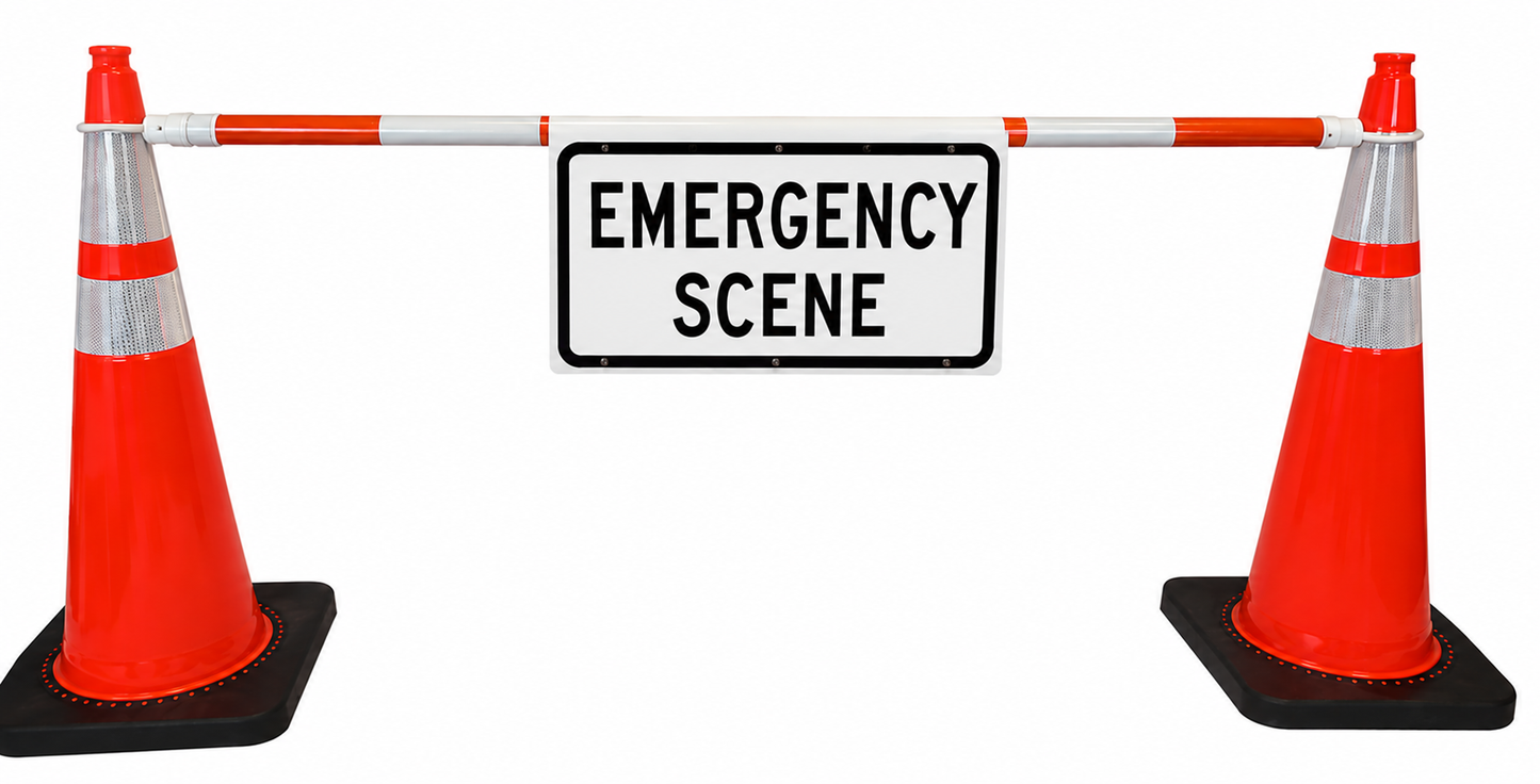 24x12 White Cone Bar Roll Up – EMERGENCY SCENE ROAD CLOSED